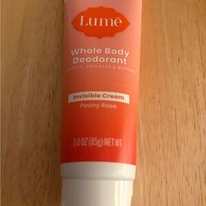 Brand new Lume whole body deodorant invisible cream Peony Rose scent 3.0 ozs